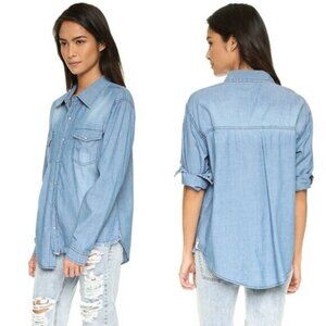 Free People One Teaspoon Chambray Denim Button Down Shirt Jean Blue XXS